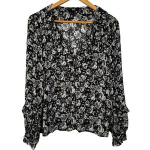 PAIGE Black and White Silk Floral Blouse